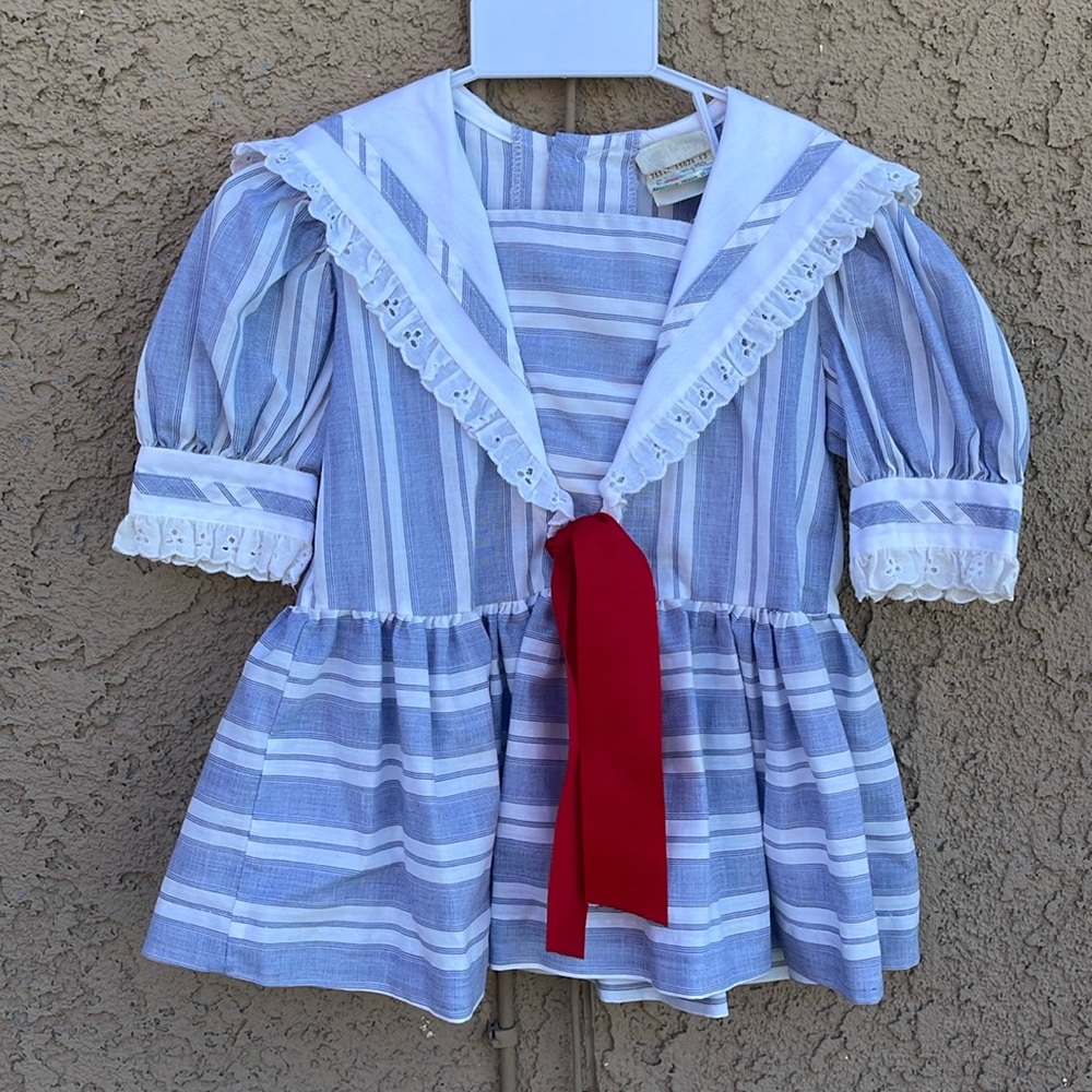 Vintage Pretty as a picture Baby Girl Dress Shirt Nautical Sailor Suit Sz 2T